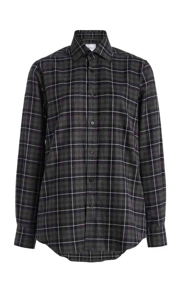 With Nothing Underneath Exclusive The Boyfriend Plaid Cotton-Wool Shirt