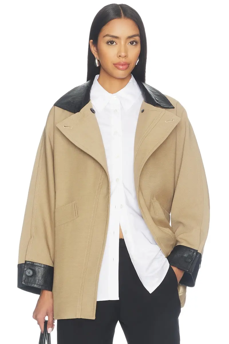 Cubic London Cropped Contrast-trim Oversized Trench Jacket