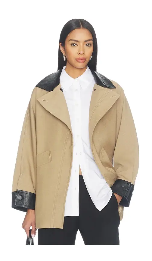 Cubic London Cropped Contrast-trim Oversized Trench Jacket