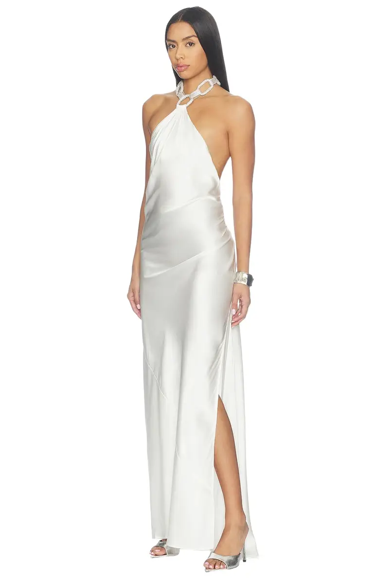 Bronx and Banco Silky Halterneck Gown With Diamond Chain