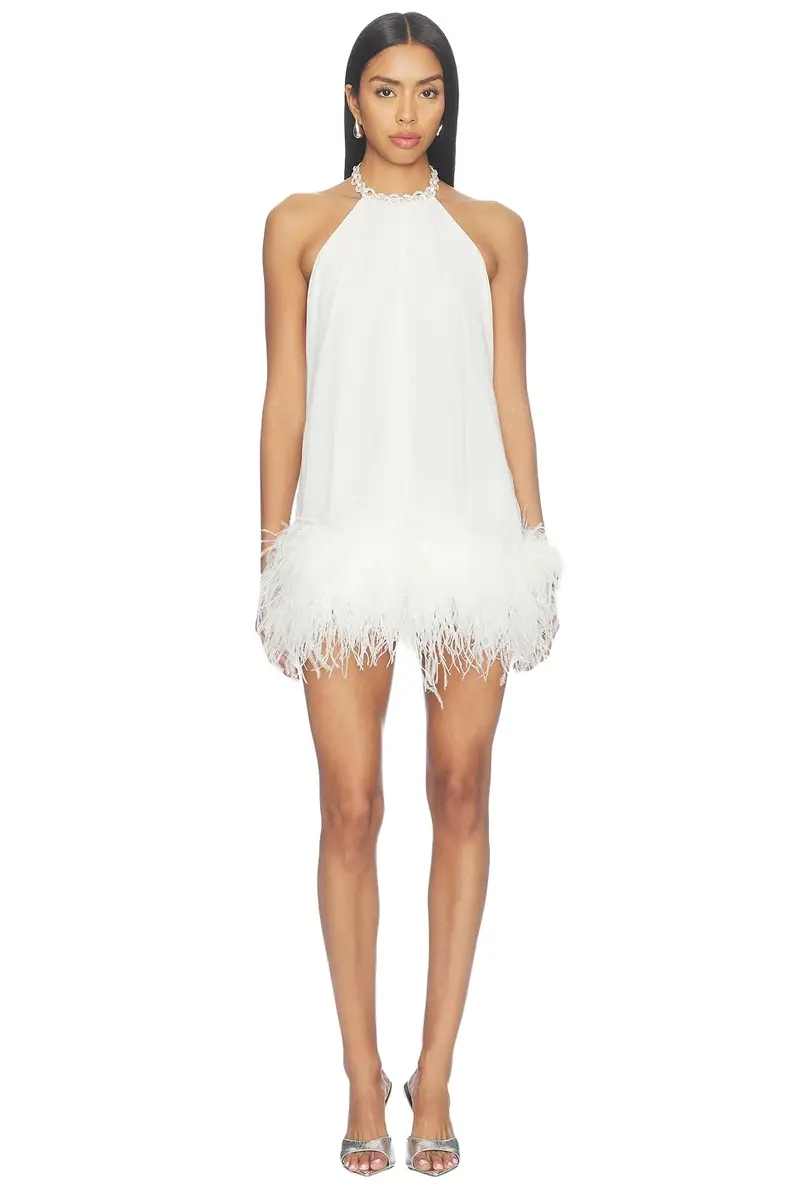 Halter Neck Mini Dress With Feather Trim Halter Neck Mini Dress With Feather Trim