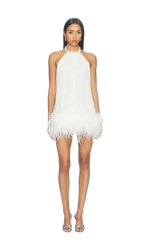 Bronx and Banco Halter Neck Mini Dress With Feather Trim