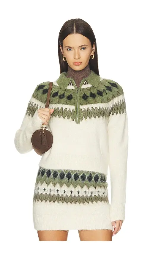 susana monaco Fair Isle Sweater Half Zip Sweater
