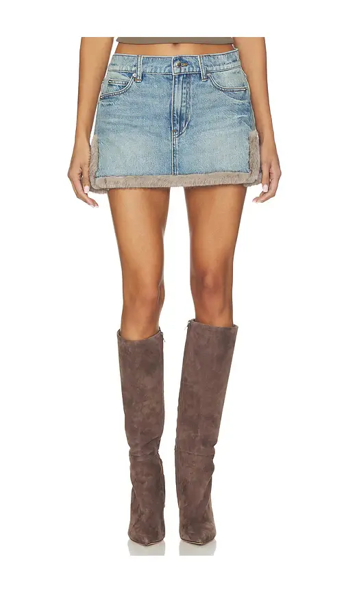 Alexander Wang Denim Mini Skirt With Faux Mink Trim | Thumbnail 2 Alexander Wang Denim Mini Skirt With Faux Mink Trim | Thumbnail 2