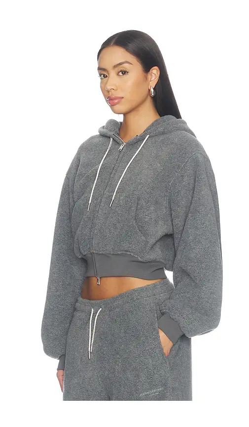 Alexander Wang Shrunken Zip-up Hoodie With Rhinestone Drawcord | Thumbnail 2
