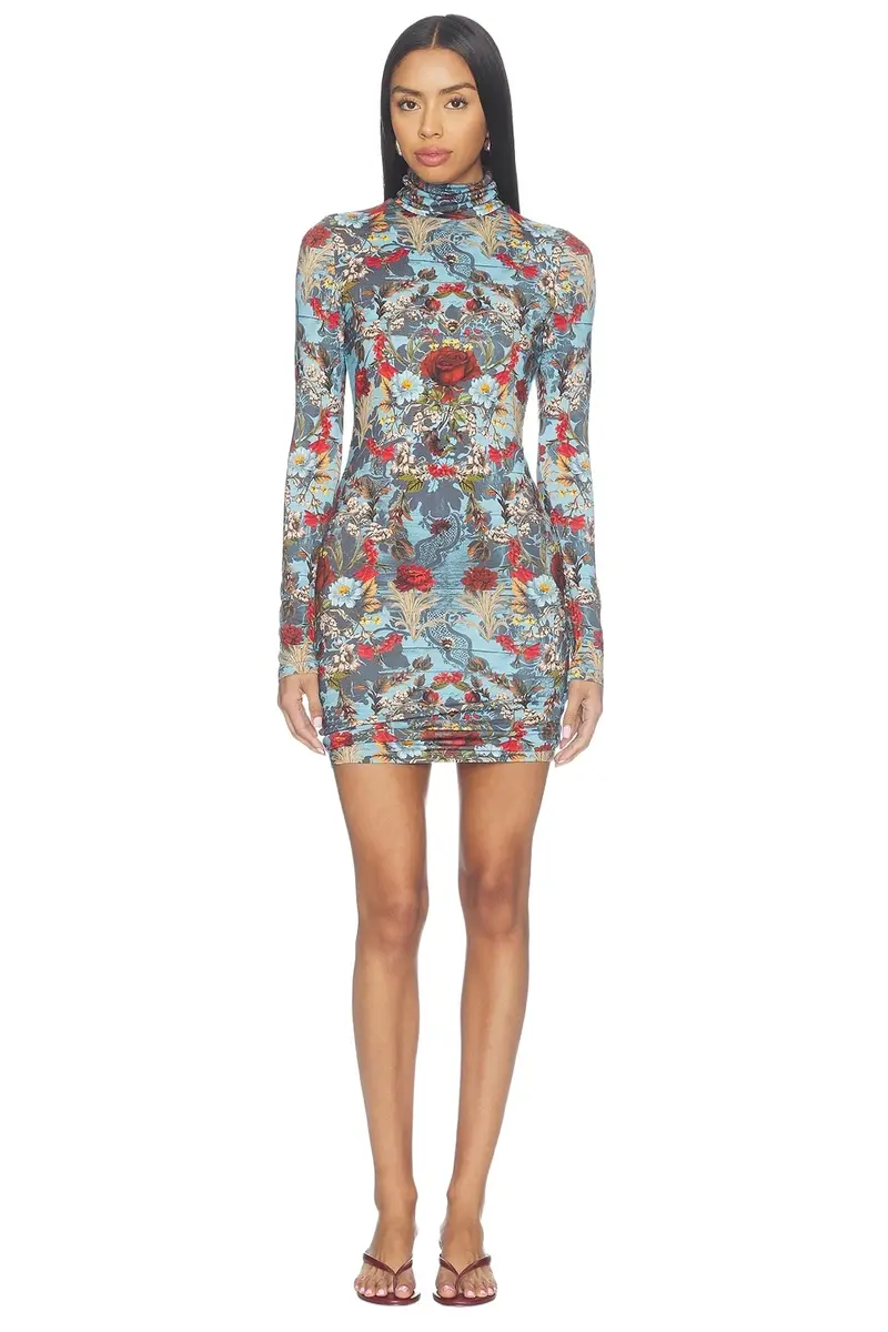 Alice + Olivia Delora Longsleeve Fitted Folded Turtleneck Mini Dress Alice + Olivia Delora Longsleeve Fitted Folded Turtleneck Mini Dress