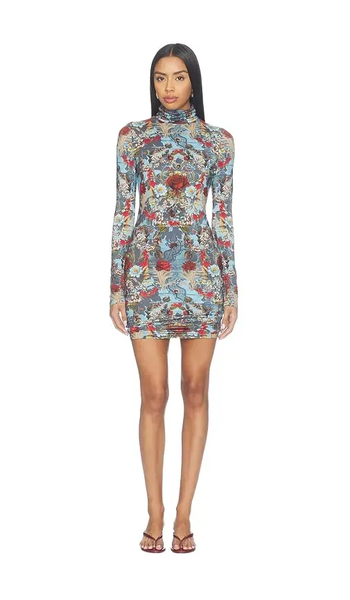 Alice + Olivia Alice + Olivia Delora Longsleeve Fitted Folded Turtleneck Mini Dress