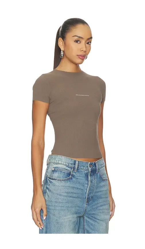 Alexander Wang Short Sleeve Crewneck Top with Jacquard Logo | Thumbnail 2