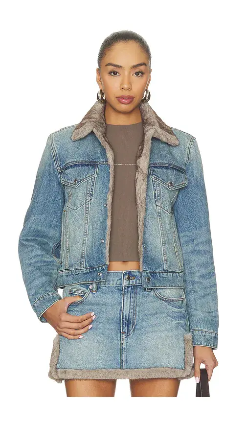 Alexander Wang Denim Jacket With Faux Mink Lining | Thumbnail 2 Alexander Wang Denim Jacket With Faux Mink Lining | Thumbnail 2