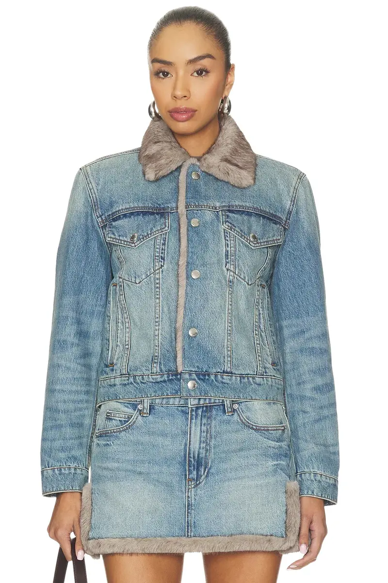 Alexander Wang Denim Jacket With Faux Mink Lining
