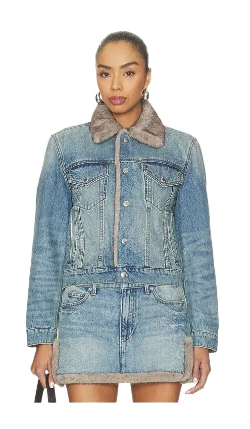 Denim Jacket With Faux Mink Lining Denim Jacket With Faux Mink Lining
