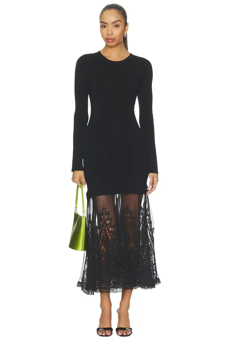 Vali Embroidered Mixed Media Maxi Dress Vali Embroidered Mixed Media Maxi Dress