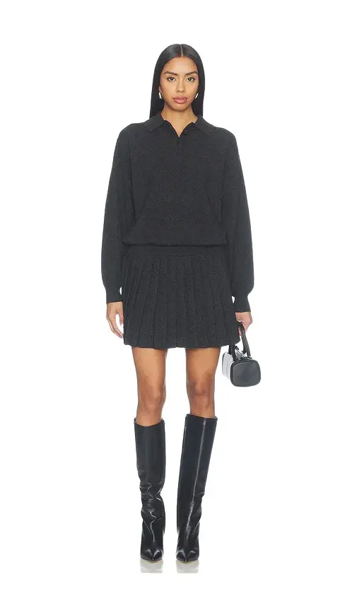 Alexander Wang Long Sleeve Polo Dress With Heat Pressed Skirt