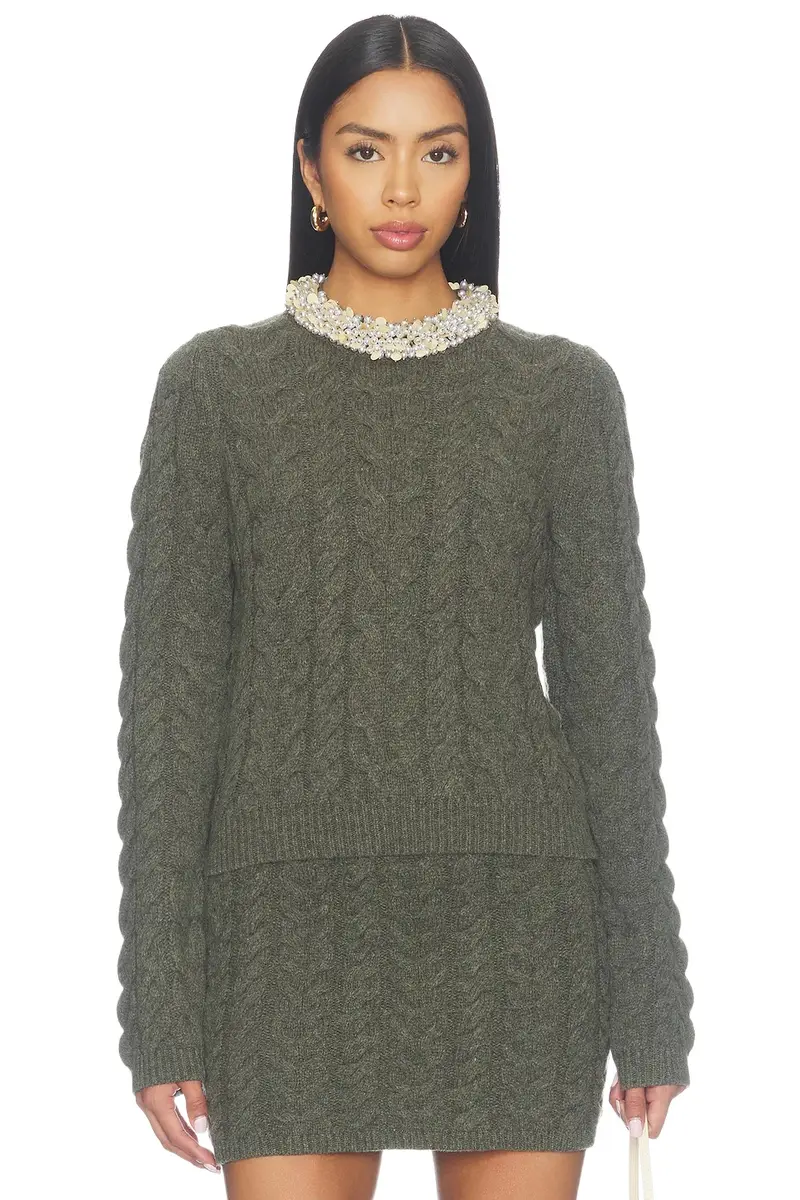 Marlie Cropped Knit Pullover With Embellishment Marlie Cropped Knit Pullover With Embellishment