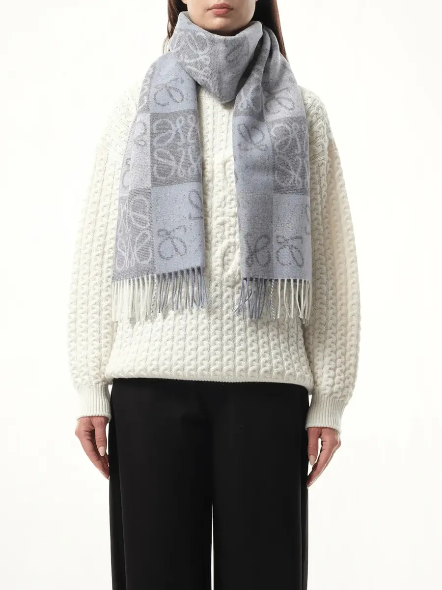 Loewe Anagram Wool Cashmere Scarf in Blue/white | Thumbnail 3 Loewe Anagram Wool Cashmere Scarf in Blue/white | Thumbnail 3
