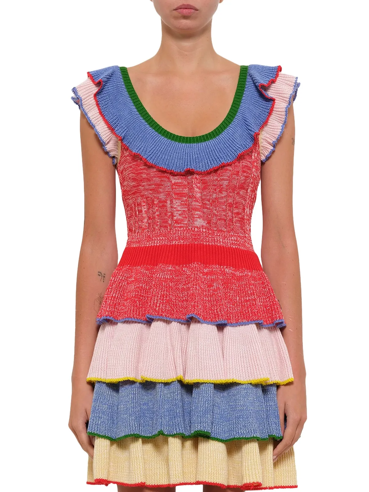 Alexander McQueen Multicolor Knit Mini Dress in Red/white