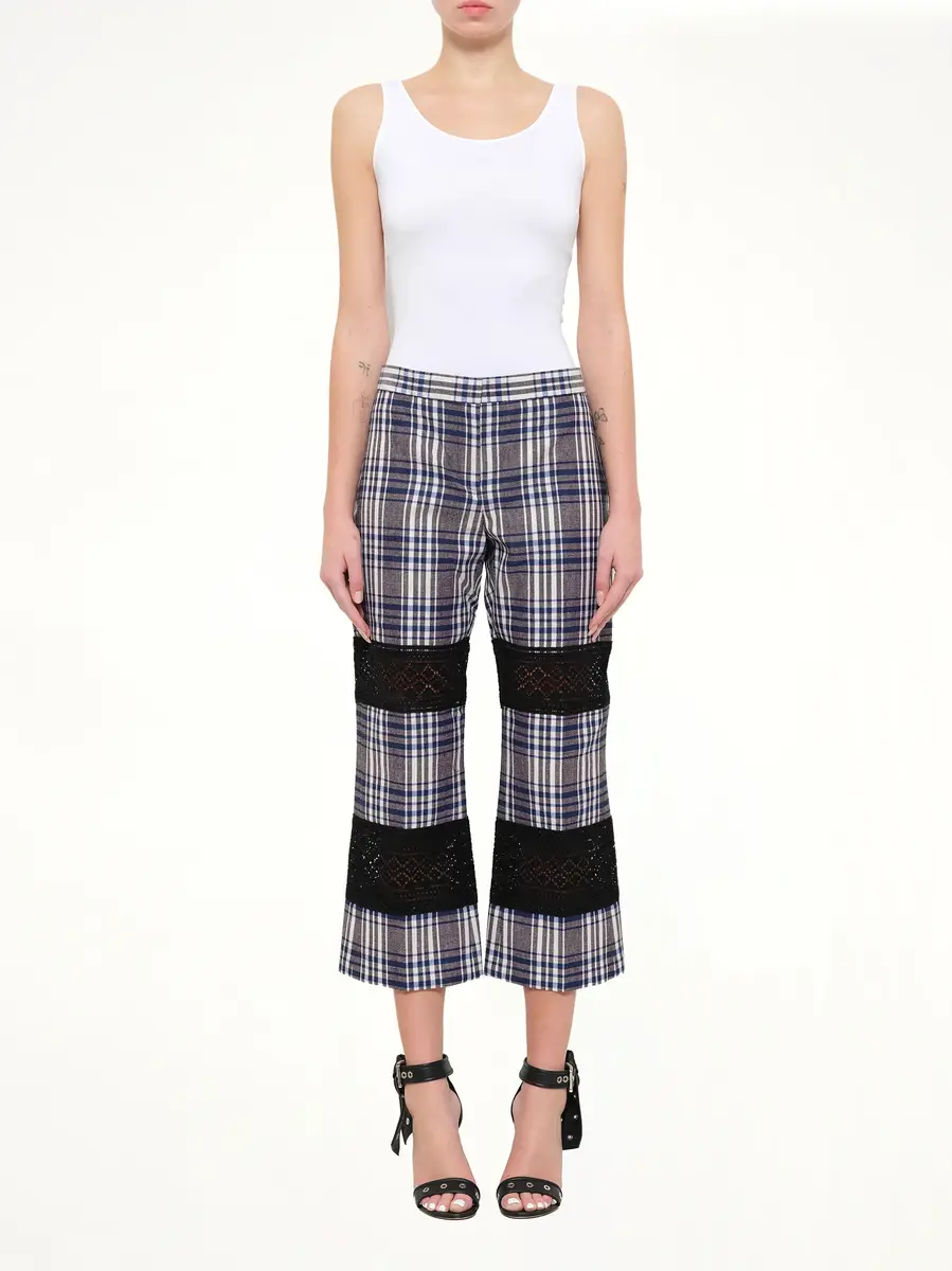 Alexander McQueen Macramé Kicks Pants in White/blue Check | Thumbnail 2 Alexander McQueen Macramé Kicks Pants in White/blue Check | Thumbnail 2
