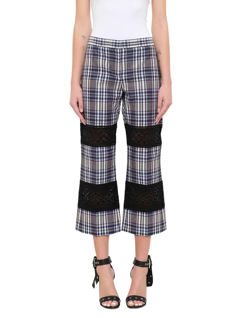 Alexander McQueen Macramé Kicks Pants in White/blue Check