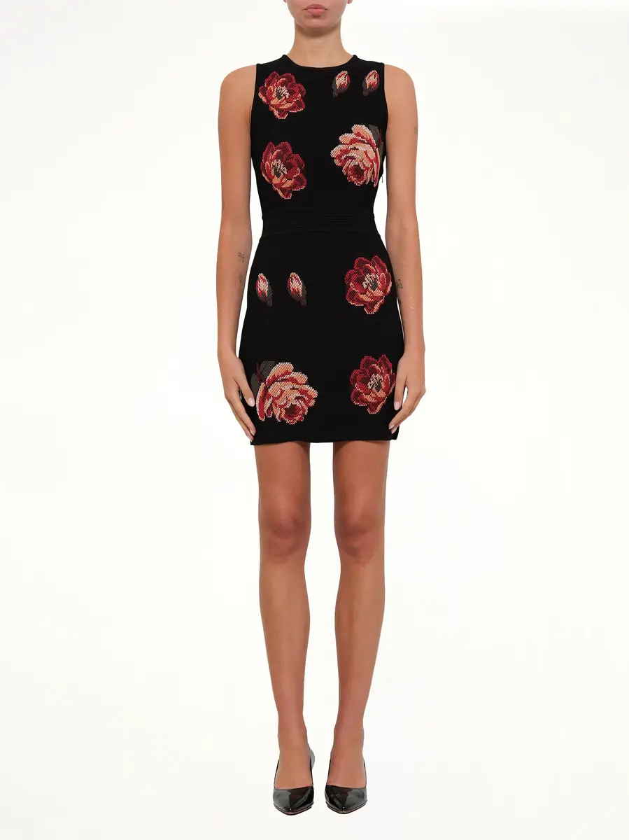 Alexander McQueen Tapesty Jacquard Mini Dress in Black/red | Thumbnail 2 Alexander McQueen Tapesty Jacquard Mini Dress in Black/red | Thumbnail 2