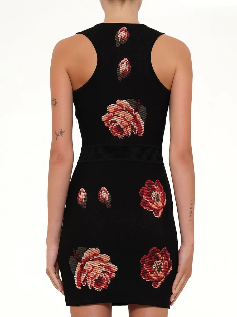 Alexander McQueen Tapesty Jacquard Mini Dress in Black/red | Thumbnail 3 Alexander McQueen Tapesty Jacquard Mini Dress in Black/red | Thumbnail 3