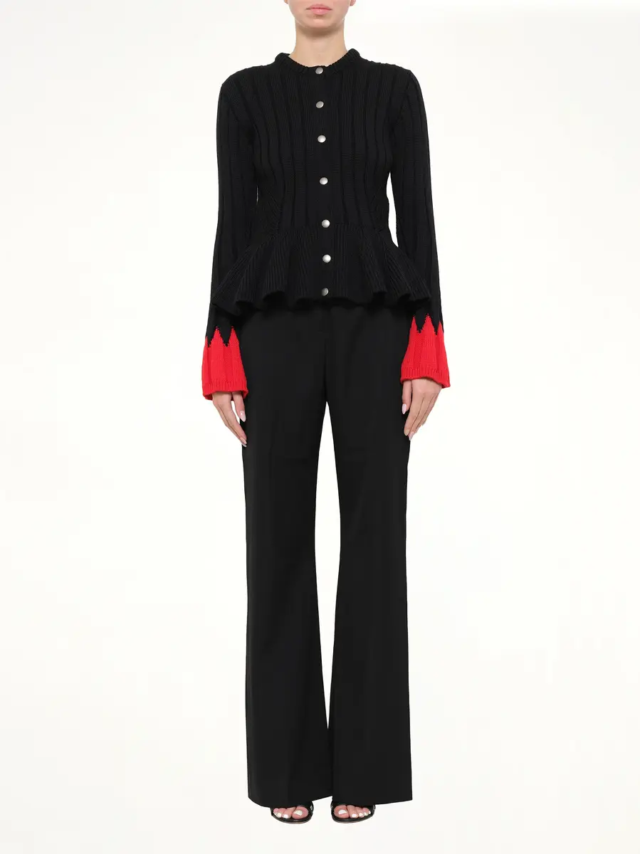 Alexander McQueen Alexander Mcqueen - Peplum Cardigan in Black/red | Thumbnail 2 Alexander McQueen Alexander Mcqueen - Peplum Cardigan in Black/red | Thumbnail 2