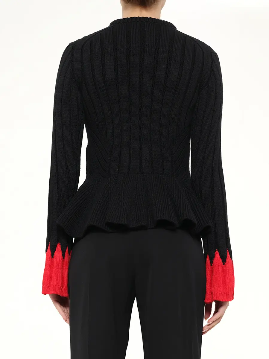 Alexander McQueen Alexander Mcqueen - Peplum Cardigan in Black/red | Thumbnail 3 Alexander McQueen Alexander Mcqueen - Peplum Cardigan in Black/red | Thumbnail 3
