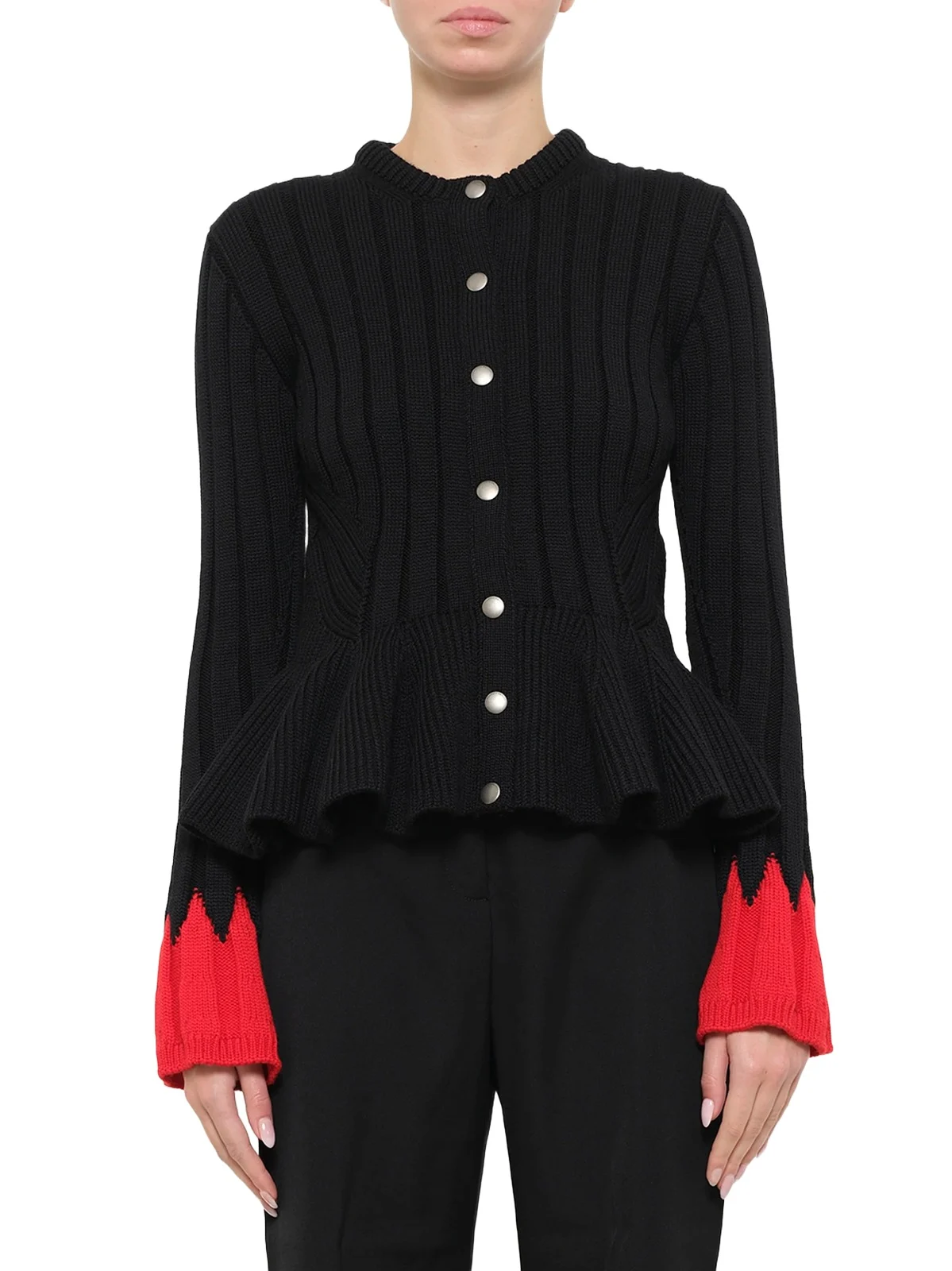 Alexander McQueen Peplum Cardigan in Black/red