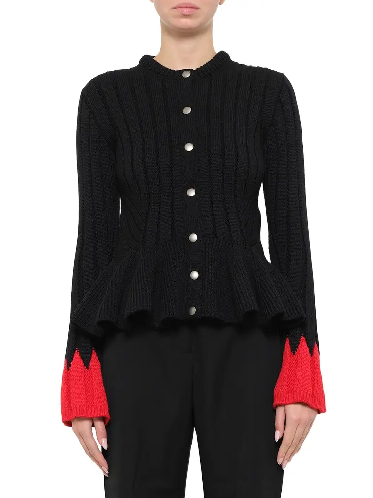 Alexander McQueen Alexander Mcqueen - Peplum Cardigan in Black/red