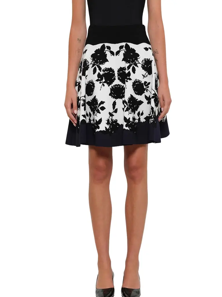 Alexander McQueen Rose Jacquard Mini Skirt in Ivory/black
