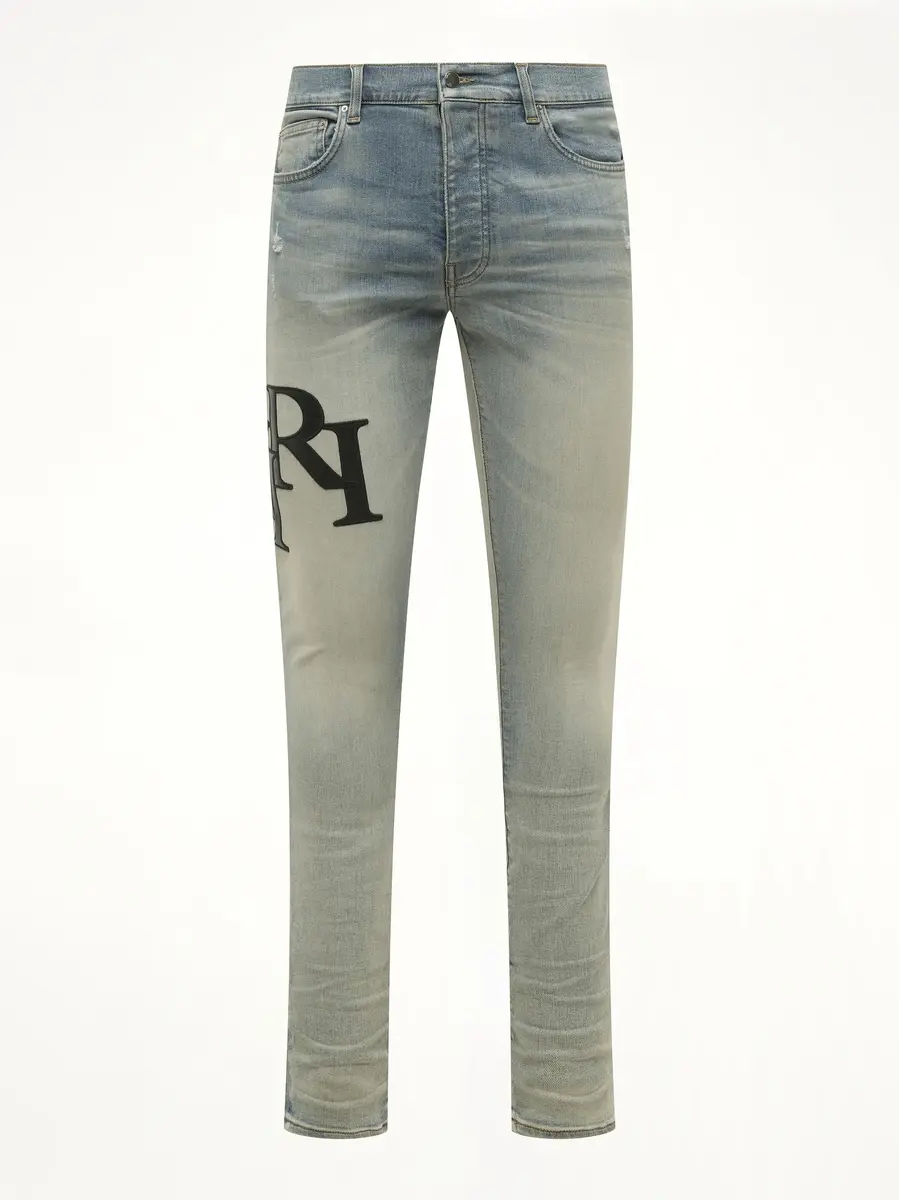 AMIRI Staggered Logo Skinny Jeans in Antique Indigo/black | Thumbnail 2 AMIRI Staggered Logo Skinny Jeans in Antique Indigo/black | Thumbnail 2