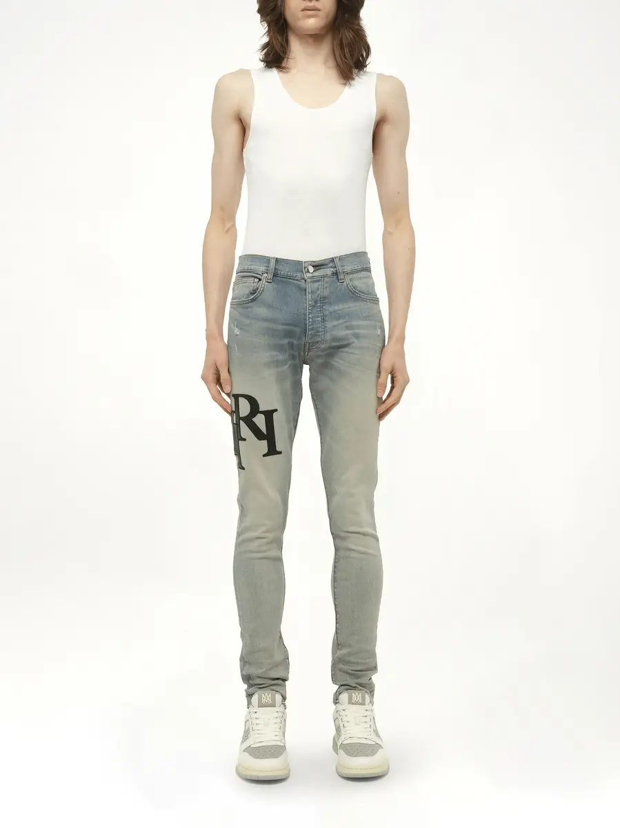 AMIRI Staggered Logo Skinny Jeans in Antique Indigo/black | Thumbnail 7 AMIRI Staggered Logo Skinny Jeans in Antique Indigo/black | Thumbnail 7
