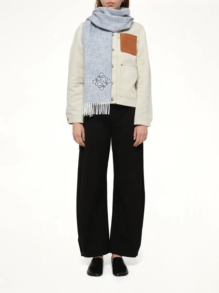 Loewe Anagram Wool Cashmere Scarf in Light Blue | Thumbnail 3 Loewe Anagram Wool Cashmere Scarf in Light Blue | Thumbnail 3