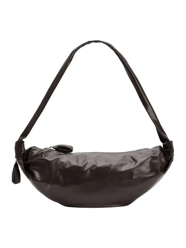 Soft Croissant Medium Paper Leather Bag in Dark Chocolate