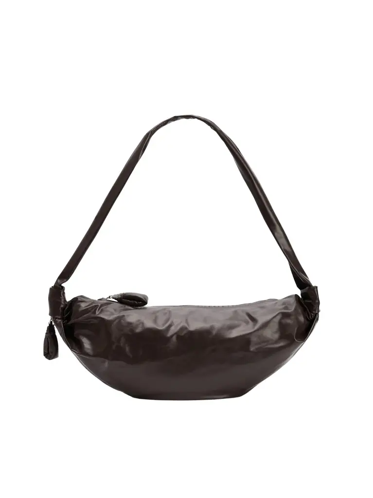 Lemaire Soft Croissant Medium Paper Leather Bag in Dark Chocolate