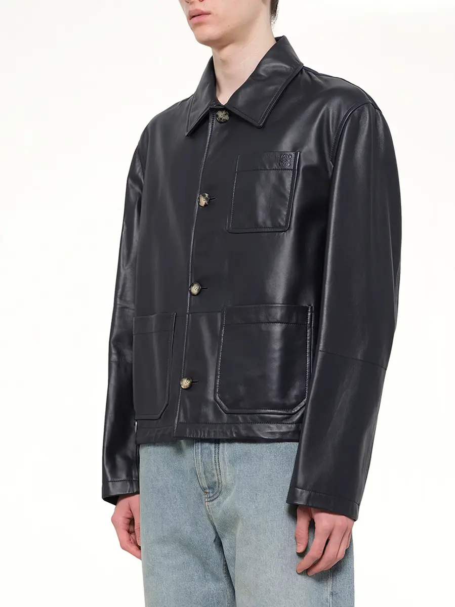 Loewe Leather Workwear Jacket in Navy Blue | Thumbnail 3 Loewe Leather Workwear Jacket in Navy Blue | Thumbnail 3