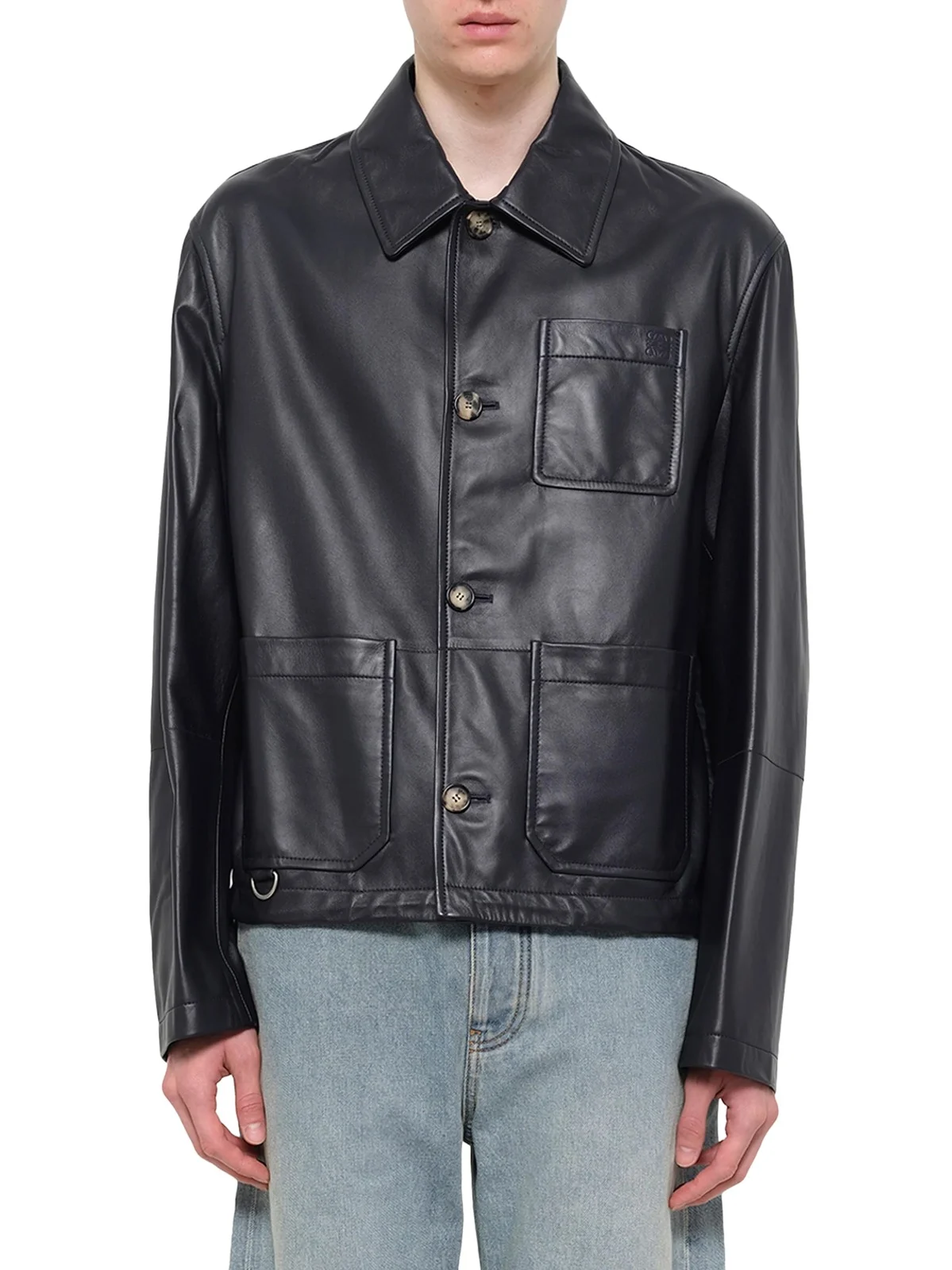 Loewe Leather Workwear Jacket in Navy Blue