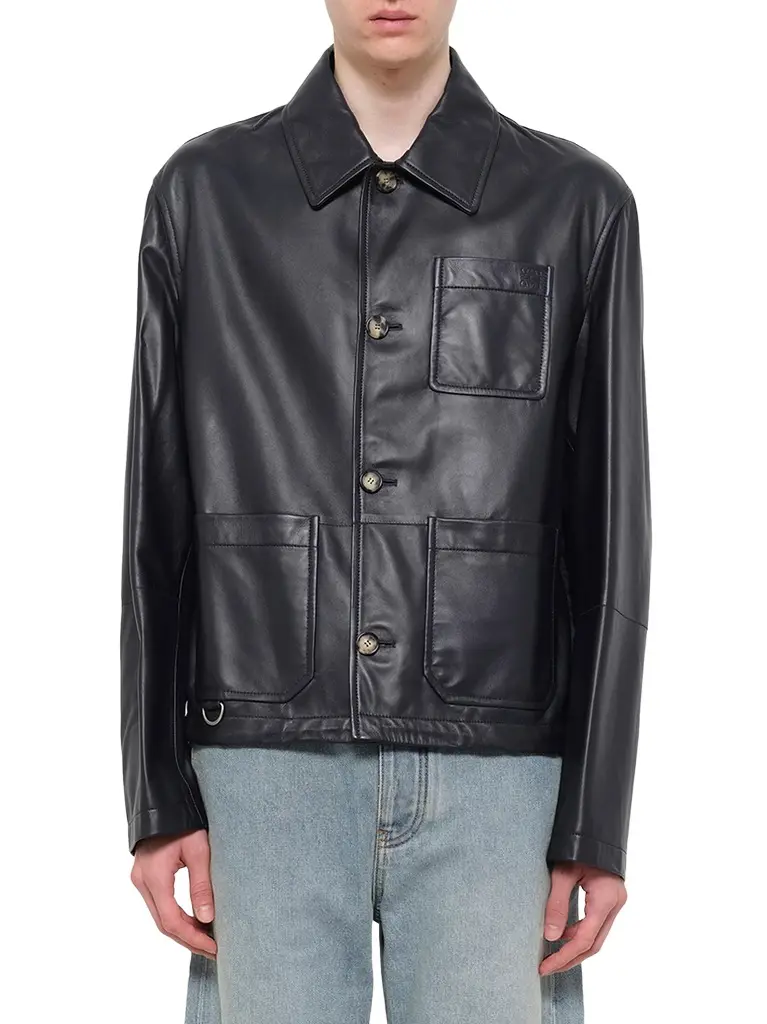 Loewe Leather Workwear Jacket in Navy Blue