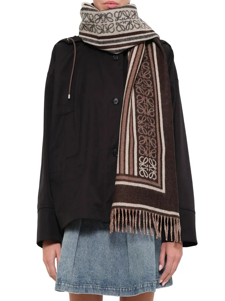 Loewe Wool Scarf in Dark Coffee