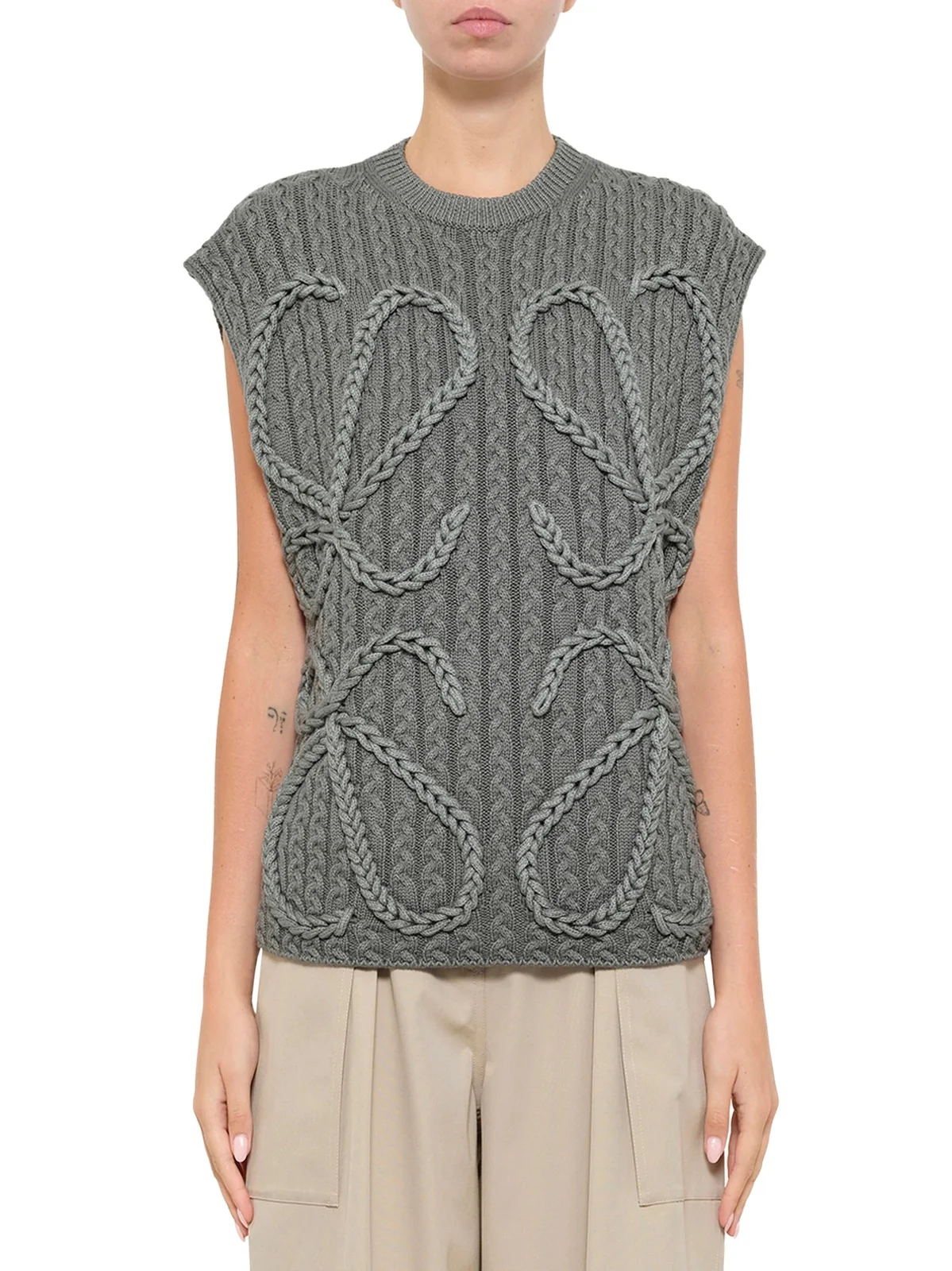 Anagram Knit Vest in Khaki Green