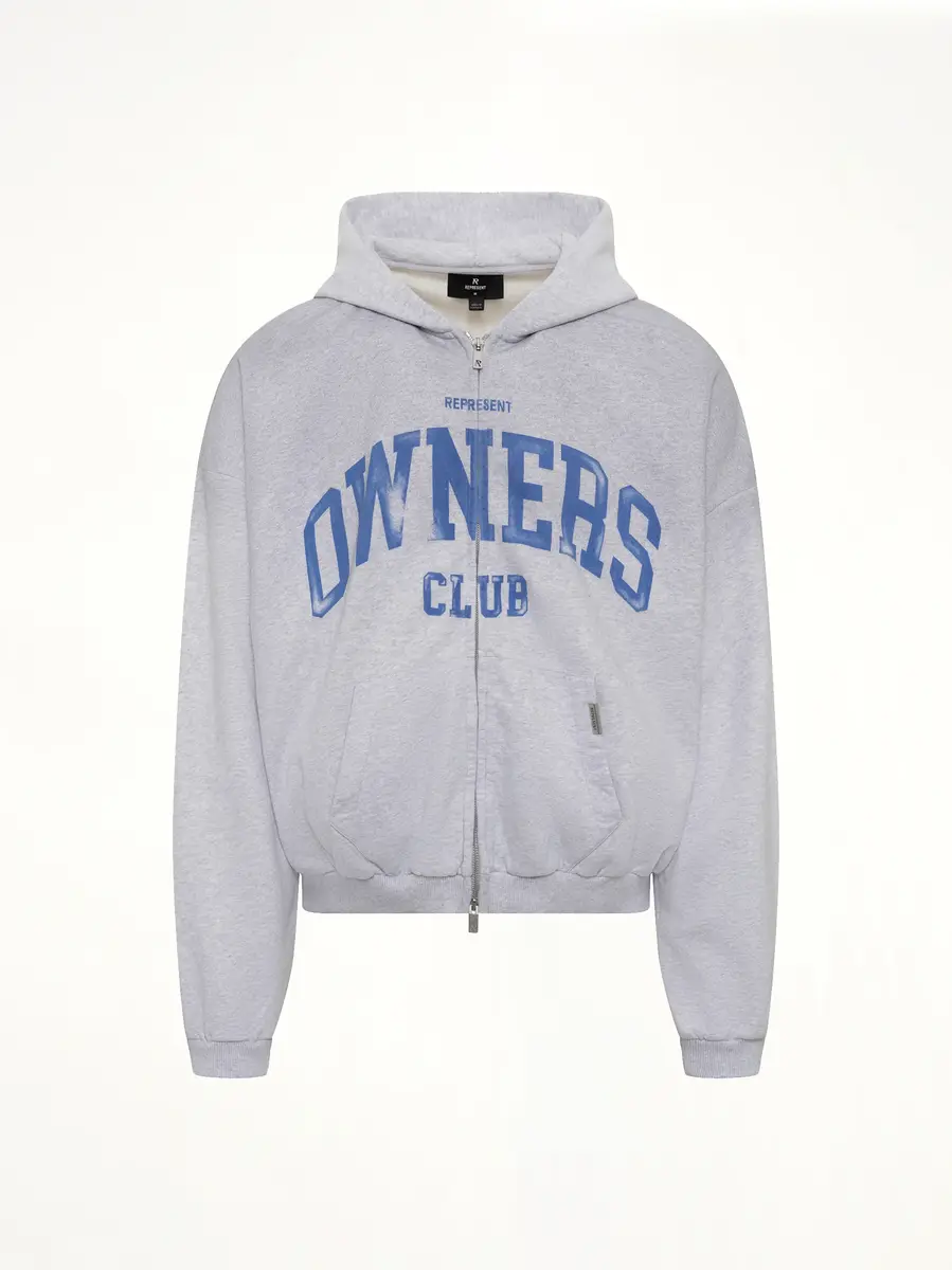Represent Represent Owners Club Zip Through Hoodie in Sprayed Ice Grey Marl | Thumbnail 2 Represent Represent Owners Club Zip Through Hoodie in Sprayed Ice Grey Marl | Thumbnail 2