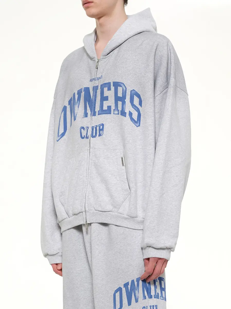 Represent Represent Owners Club Zip Through Hoodie in Sprayed Ice Grey Marl | Thumbnail 3 Represent Represent Owners Club Zip Through Hoodie in Sprayed Ice Grey Marl | Thumbnail 3