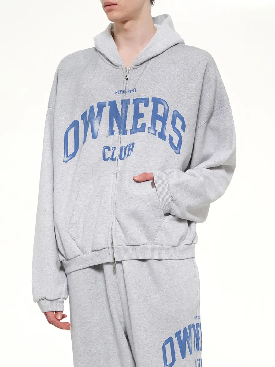 Represent Represent Owners Club Zip Through Hoodie in Sprayed Ice Grey Marl | Thumbnail 6 Represent Represent Owners Club Zip Through Hoodie in Sprayed Ice Grey Marl | Thumbnail 6