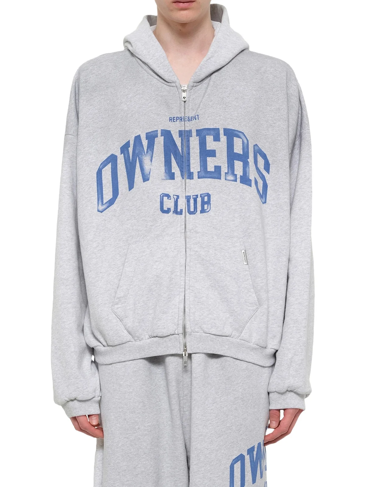 Represent Represent Owners Club Zip Through Hoodie in Sprayed Ice Grey Marl