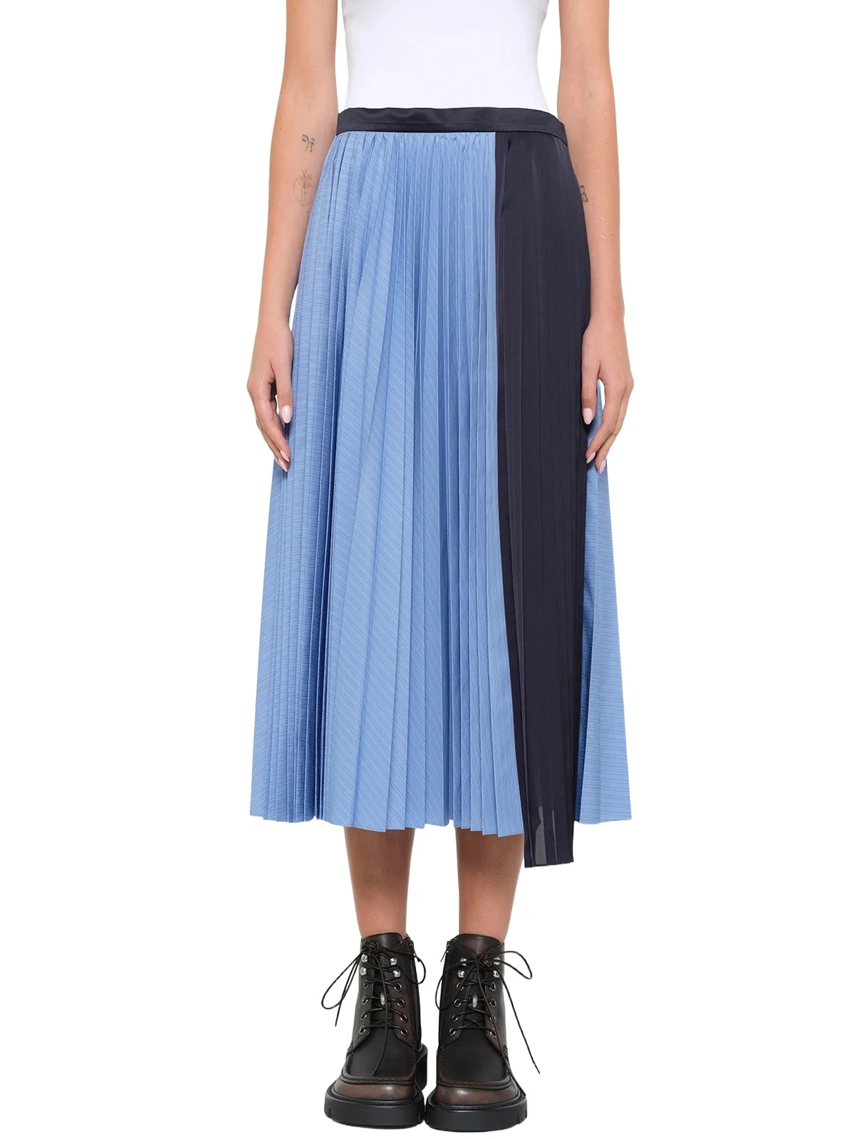 Sacai Poplin Pleat Skirt in Blue Stripe