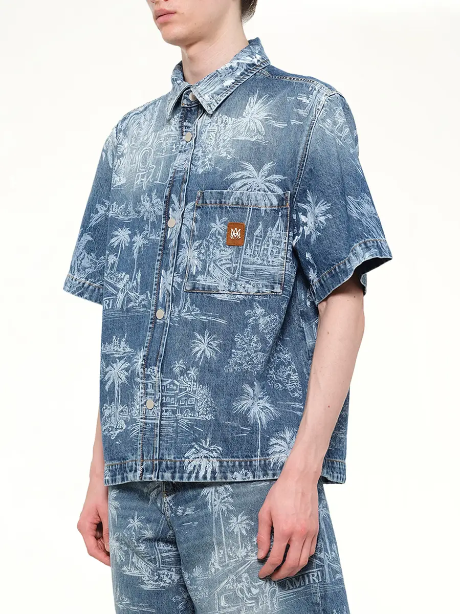 AMIRI Chateau Palms Denim Shirt in Harbor Indigo | Thumbnail 3 AMIRI Chateau Palms Denim Shirt in Harbor Indigo | Thumbnail 3