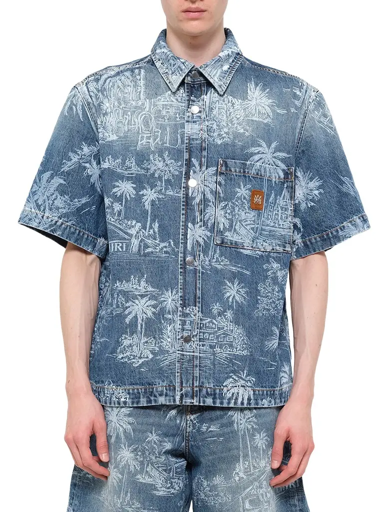 AMIRI Chateau Palms Denim Shirt in Harbor Indigo