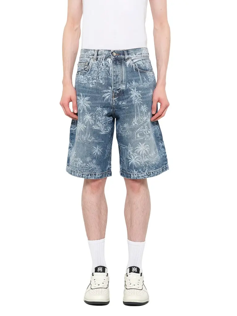 AMIRI Chateau Palms Denim Shorts in Harbor Indigo
