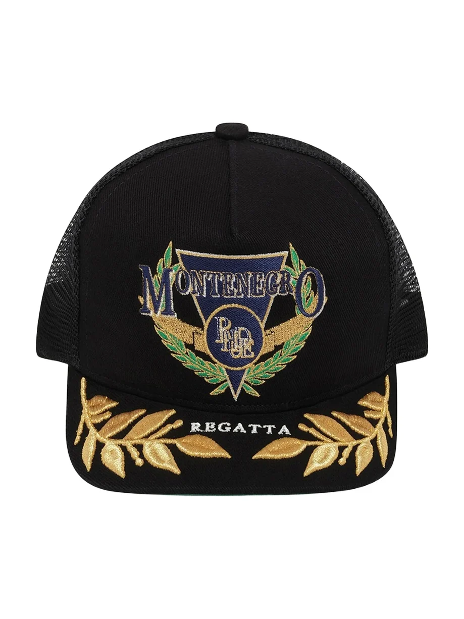 Rhude Montenegro Regatta Trucker Hat in Black/navy