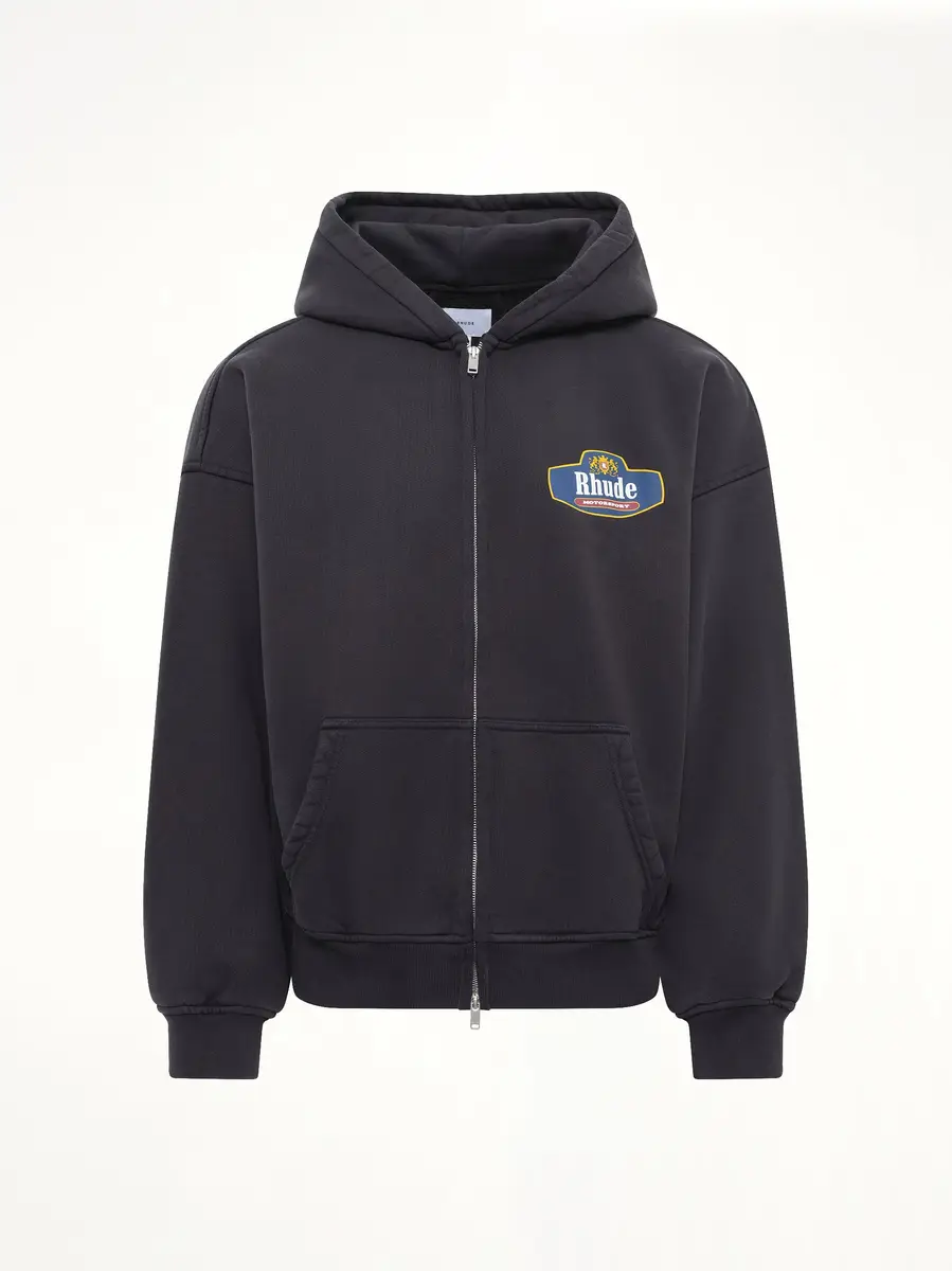 Rhude Racing Crest Zip-up Hoodie in Vintage Black | Thumbnail 2 Rhude Racing Crest Zip-up Hoodie in Vintage Black | Thumbnail 2