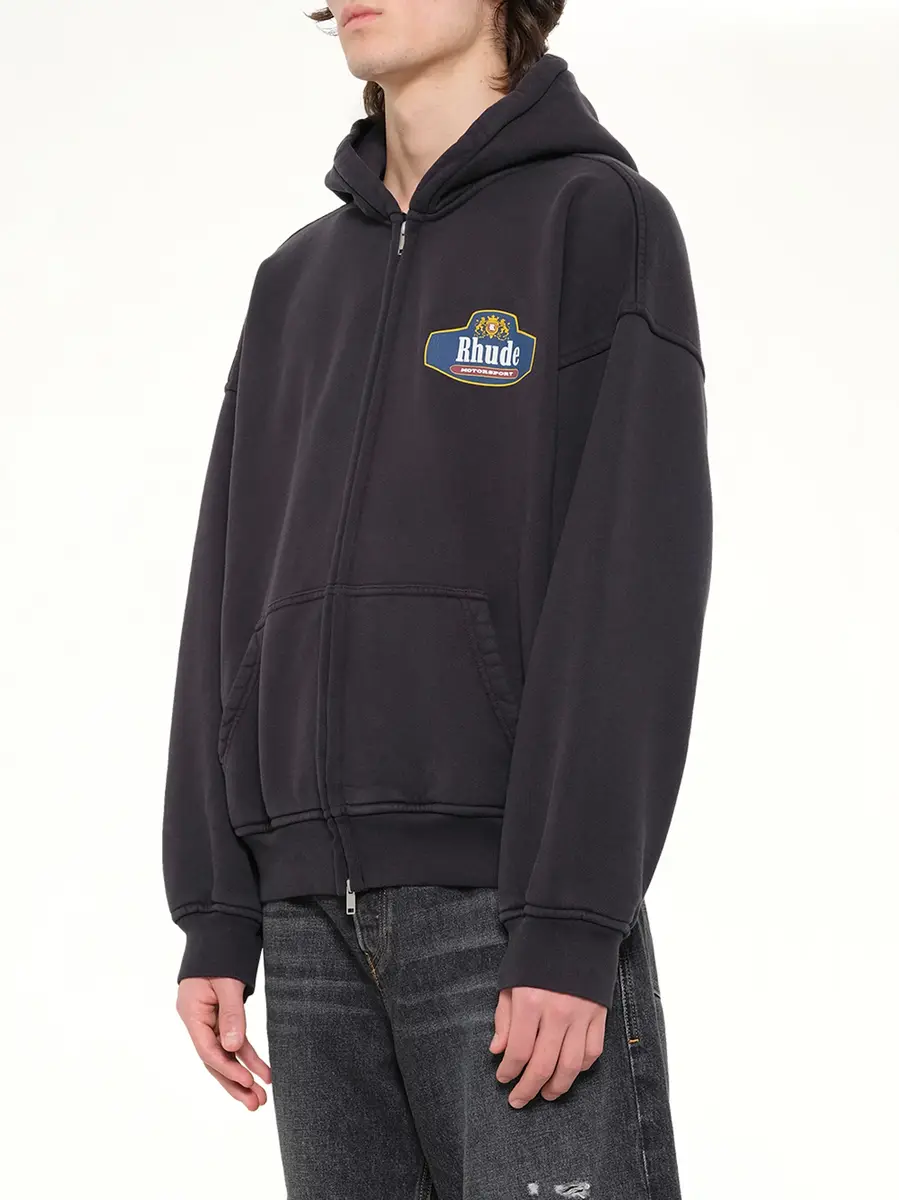 Rhude Racing Crest Zip-up Hoodie in Vintage Black | Thumbnail 3 Rhude Racing Crest Zip-up Hoodie in Vintage Black | Thumbnail 3